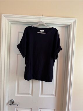 Melissa Paige Navy Short-Sleeve Rolled Cuff Top
